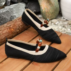 Women’s Pointed Toe Flats, Breathable Knit Fabric, Comfortable Casual Flat Shoes for Daily Wear