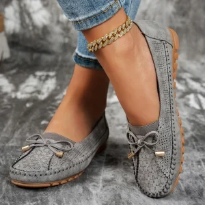 Women’s Pointed Toe Grey Flat Loafers Lightweight Sole Ballet-Style Casual Shoes Comfortable Slip-On Moccasin