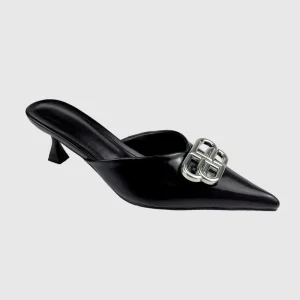 Women’s Pointed Toe Heeled Slippers with Cross Criss Strap and Bow Bead Closed Cap Toe PU 9CM Stiletto Heel Pumps