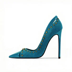 Women’s Pointed Toe High Heels PU and Faux Suede Mixed Cutout Design Rivet Decor Evening Party Pumps