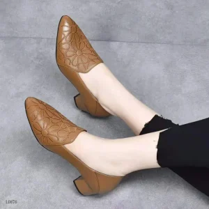 Women’s Pointed Toe Mid Heel Dress Shoes Embroidery Detail Office Pumps Work Shoes for Autumn