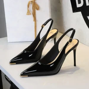 Women’s Pointed Toe Patent Leather Slingback Heels Stiletto Thin Heel Office Business Pumps