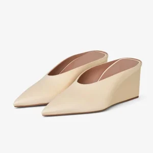 Women’s Pointed Toe Silk Sandals Sexy Mules Shoes High Wedge Heels Dress Summer Slip-On Pumps