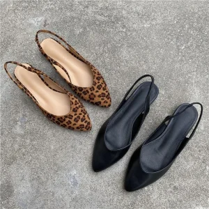 Women’s Pointed Toe Slingback Flats Leopard Print & Black Casual Flat Shoes Fashion Slip on Mules for Daily Wear