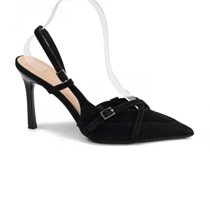Women’s Pointed Toe Slingback Heeled Sandals Denim & PU Material Adjustable Buckle Strap Kitten Heel Pumps