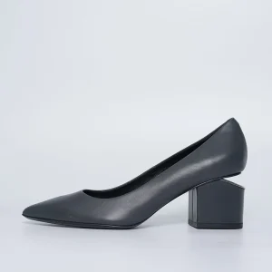 Women’s Pointed Toe Square High Heel Work Black Leather Soft Office Shoes Formal Shoes