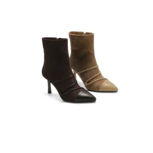 Women’s Pointed Toe Stiletto Heel Ankle Boots Suede Footwear with Buckle Strap for Party Office Commute Date Night