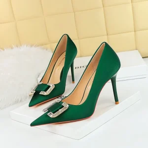 Women’s Pointed Toe Stiletto Heel Pumps With Suede Rhinestone High Heels For Party Dressy