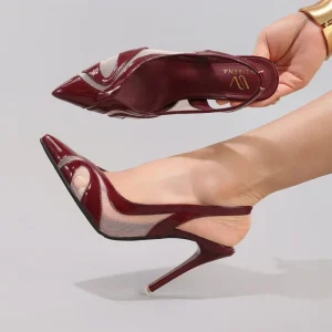 Women’s Pointed Toe Stiletto Heeled Sandals Lace Patchwork Hollow Out Slingback Elegant Party Dressy High Heels