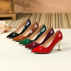 Women’s Pointed Toe Thin Heel Pumps Elegant Artificial Leather Office Dress Shoes