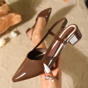 Women’s Pointed-toe PU Strap Sandals Three-dimensional Flowers Stiletto Heels Black High-heeled