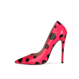 Women’s Polka Dot Pointed Toe Stiletto Heels 12CM Slip-On Shallow Mouth Elegant Party Pumps