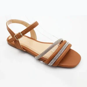 Womens Popular Fashion Sandals Flat Sandal with Rhinestone for Ladies Summer Casual Beach Shoes