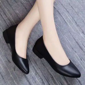Women’s Professional High Heeled Black Rubber Sole Soft Surface Tooling Shoes Interview Work