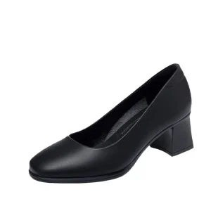 Women’s Professional Work Interview Formal Shoes Genuine Leather Upper Kitten Heel D’Orsay Heels PU Lining Autumn Black