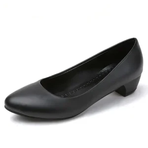 Women’s Professional Work Interview Formal Shoes Genuine Leather Upper Kitten Heel D’Orsay Heels PU Lining Autumn Black