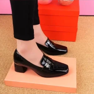 Women’s Pumps Luxury Ladies Block Shoes Square Plaid Pattern Black Comfort Hotel Office Shoes New Style