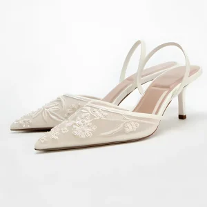 Women’s Pumps Mesh Ankle Strap Stiletto Thin Heels Rubber Outsole Bride Wedding Sandals