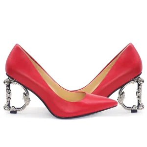 Women’s Pumps Strange Heel Red Genuine Leather Custom Dress Shoes Heels
