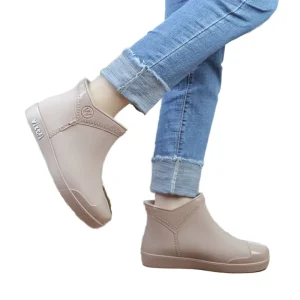 Women’s Rain Boots Low Tube Solid Color PVC Bow Shoes