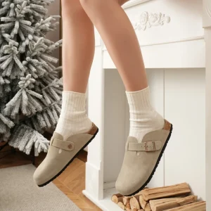 Women’s Real Leather Suede Cork Clogs Mules Shoes