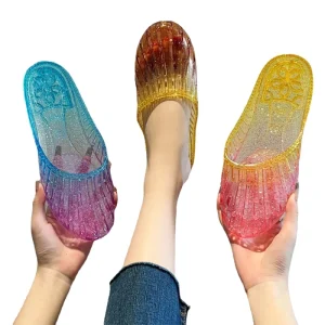 Women’s Recyclable Spring All-Match Crystal Transparent Soft PVC Lining Anti-Slippery Summer Bathroom Sandals