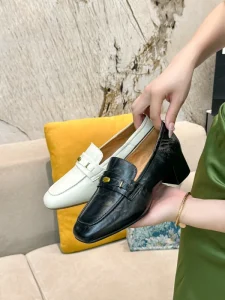 Women’s Retro Block Heel Pumps Elegant Leather Dress Shoes