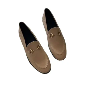 Women’s Retro Buckle Round Toe Slip On Flat Bottom Two Wear Loafers Mule Shoes Genuine Leather All Seasons