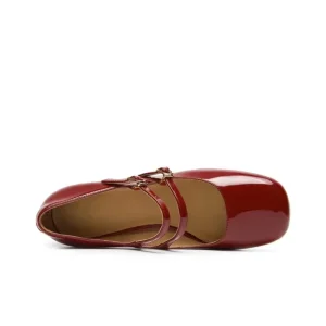 Women’s Retro Burgundy Genuine Leather Dress Shoes Design High Heel Espadrilles Breathable Comfortable for Year-Round Walking