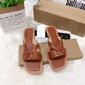 Women’s Retro Design Outdoor Wear Candy Color Design Flat Square Toe Wedge Sandals