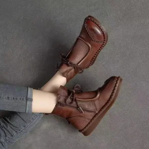 Women’s Retro Flat Ethnic Style Ankle Boots Warm Comfortable Soft Sole Versatile Fashion