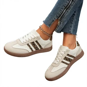 Women’s Retro German Leopard Lace Platform Breathable Walking Shoes Anti-slip Lightweight Customizable Casual Sneakers PU Upper