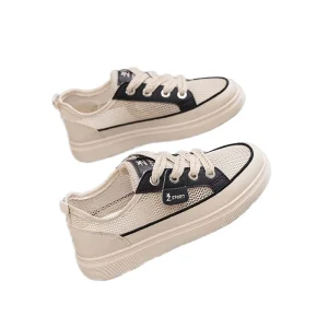 Women’s Retro Lace up Sneakers Korean Style Lightweight Breathable Cushioning Comfort Casual Fashionable All Seasons