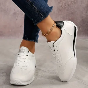 Women’s Retro Lace up Sneakers PU Casual Low top Shoes for Daily Wear