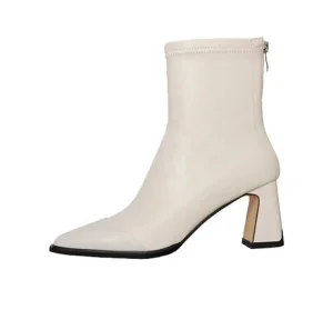 Women’s Retro Mid Boots Brown Thin Heels Square Toe High Top Slip On Closure Popular for Autumn Season and Summer
