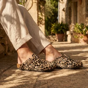 Women’s Retro Platform Closed Slip On Sandals Leopard Horsehair Metal Buckles Arch Support Anti Slip Fashion