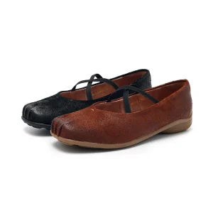 Women’s Retro Stripe Mary Jane Ballet Flats Bow Elastic Strap Casual Shoes