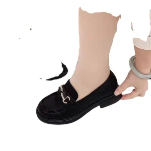 Women’s Retro Style Square Toe Flat Heels Shoes Metal Buckle Slip On Closure Solid Pattern Rubber Sole