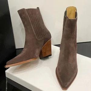 Women’s Retro Vintage Style Suede Ankle Boots Casual Square Wedge Heels With Pointed Toe Fashionable Cowboy Short Boots Women