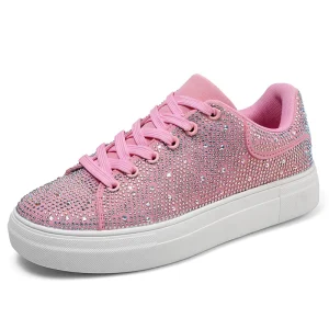 Women’s Rhinestone Crystal Breathable Anti-Slip Height Increasing Platform Walking Shoes Party Sneakers Casual Dress Tennis