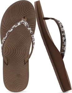 Women’s Rhinestone Flip Flops Comfort Arch Support Yoga Mat Cushion Fashion Summer Beach Travel Orthotic Walking Sandals