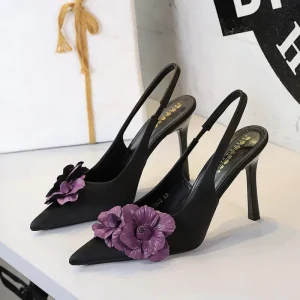 Women’s Rhinestone Heeled Sandals Slingback Pointed Toe Stiletto Silver Black Gold Party Dress