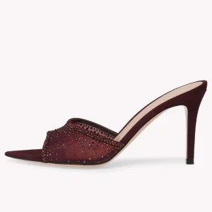 Women’s Rhinestone Mesh Pointed Toe Stiletto High Heel Sandals Designer Heeled Mules Custom OEM