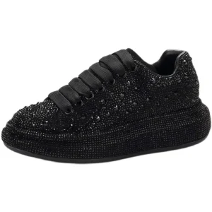 Women’s Rhinestone Sneakers All Black Crystal Chunky Platform Shoes Sparkling Fashion Sneakers Designer Style
