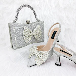 Women’s Rhinestone Square Chain Party Shoes and Bag Set Designer Luxury Portable