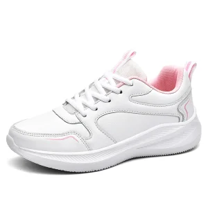 Women’s Road Running Minimal Shoes Jogger Jogging Sneakers Track Trail Walk Shoes PU Leather Athletic Low-top Lace up Spring