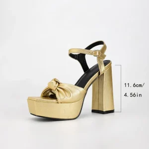 Women’s Round Open Toe Ankle Strap High Heels Wedding Platform Chunky Heel Sandals Button Closure Summer