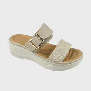 Women’s Round Open Toe Platform Wedge Heel Slipper Double Strap Thick Sole Comfortable Slip On Chunky Sandals