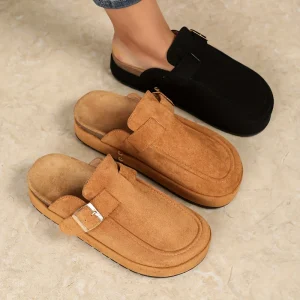Women’s Round Toe Buckle Thick-Soled Sandals Beach Vacation Style Slip-On Mules