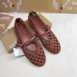Women’s Round Toe Hollow Out Grid Mary Jane Flats PU Midsole Anti Slip Breathable Lightweight Comfortable Autumn Spring Summer